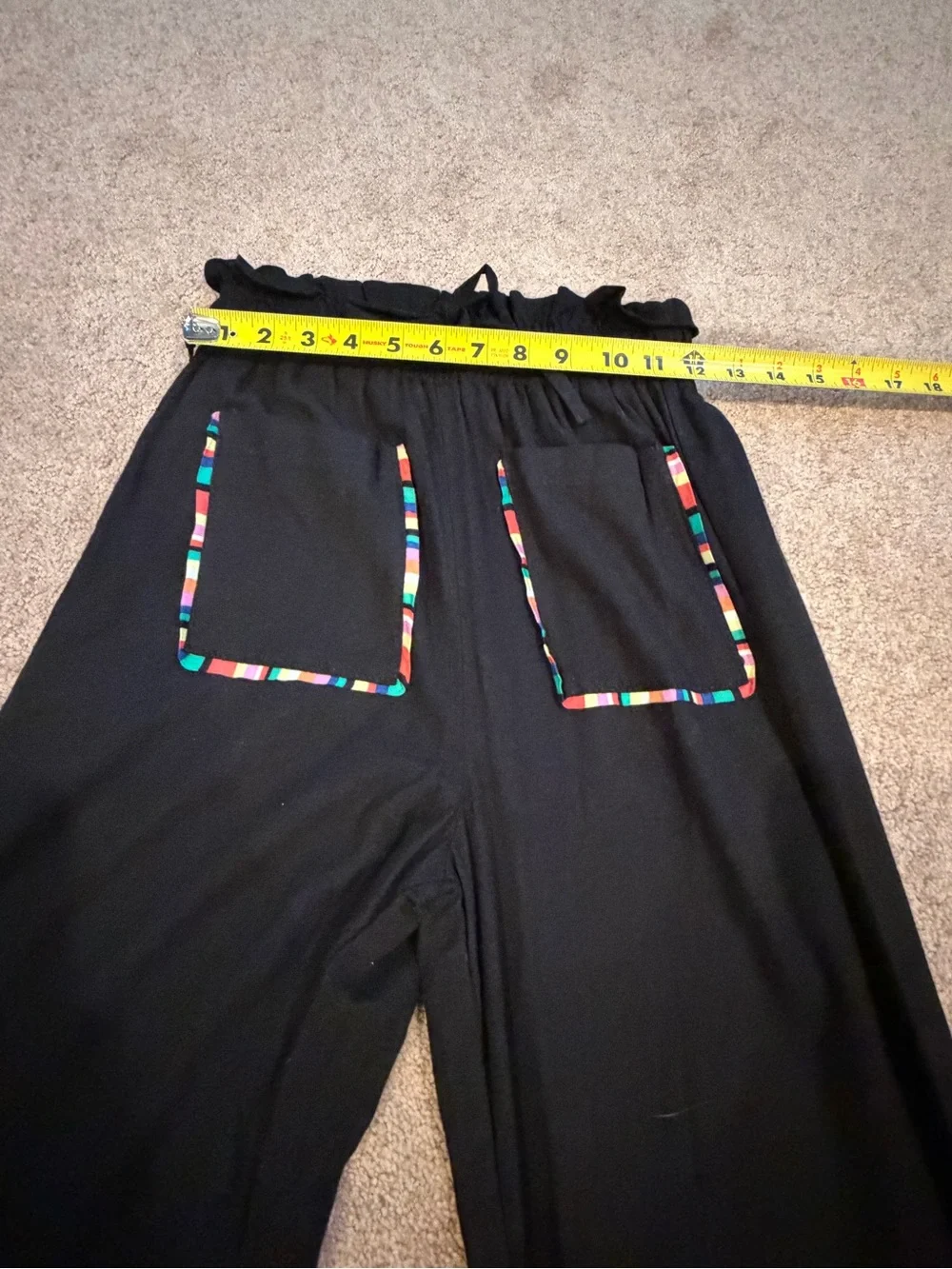 NWT new small free people pastiche Tina linen pants Black multicolor trim